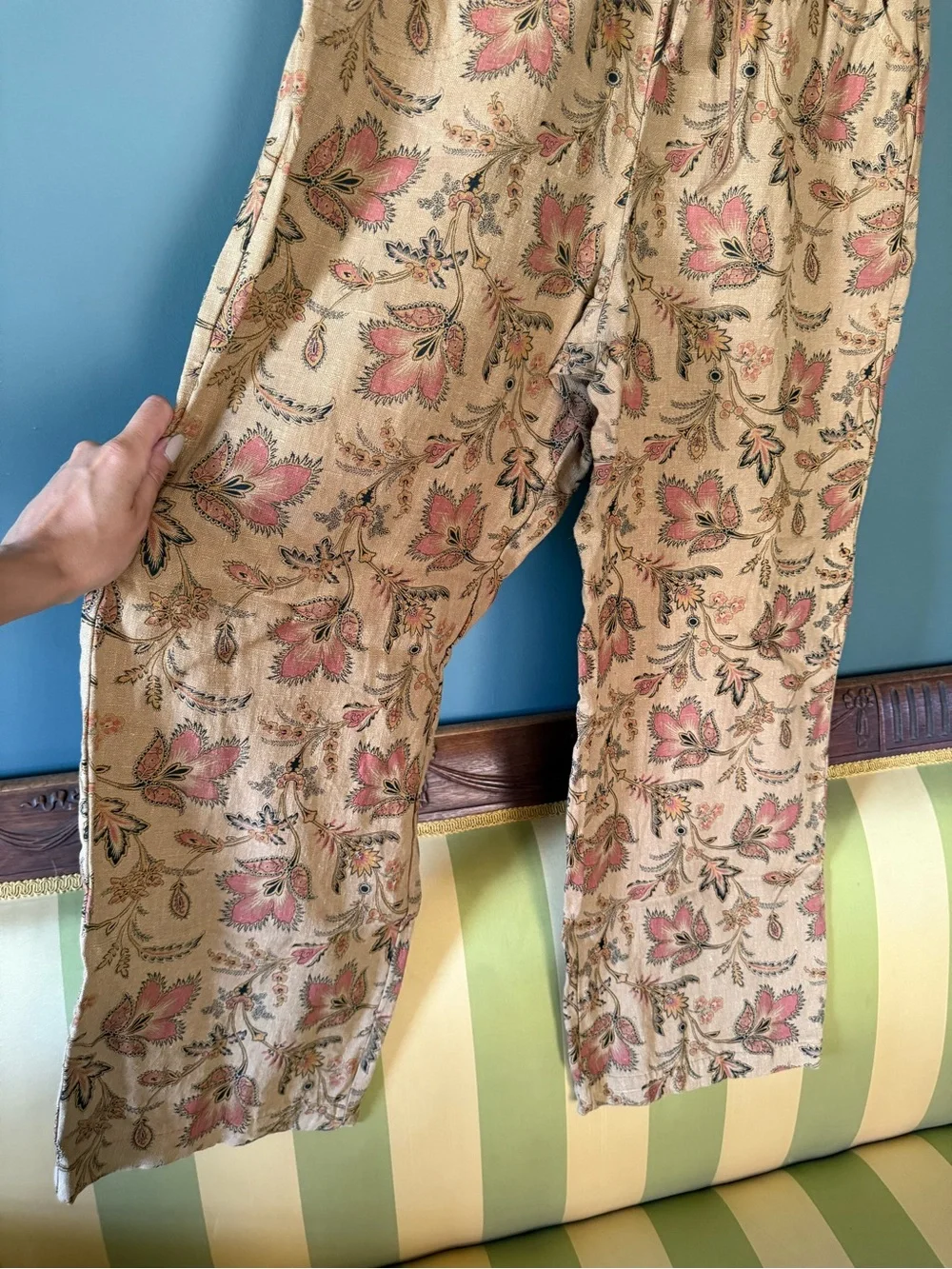 Isabella bird Boho Floral Wide-Leg linen Pants sz medium